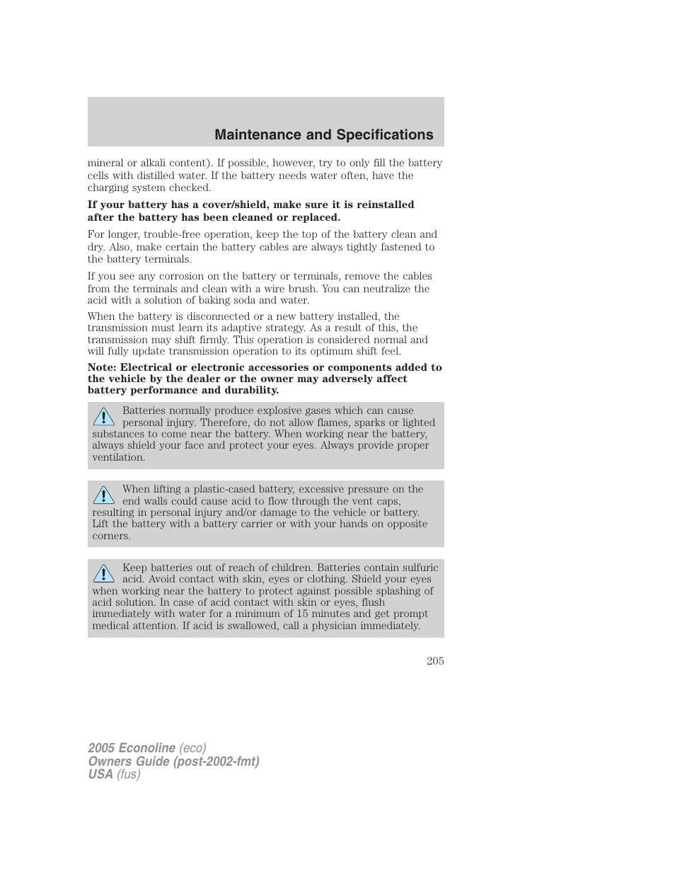 Maintenance and specifications | FORD 2005 E-150 User Manual | Page 205 / 248