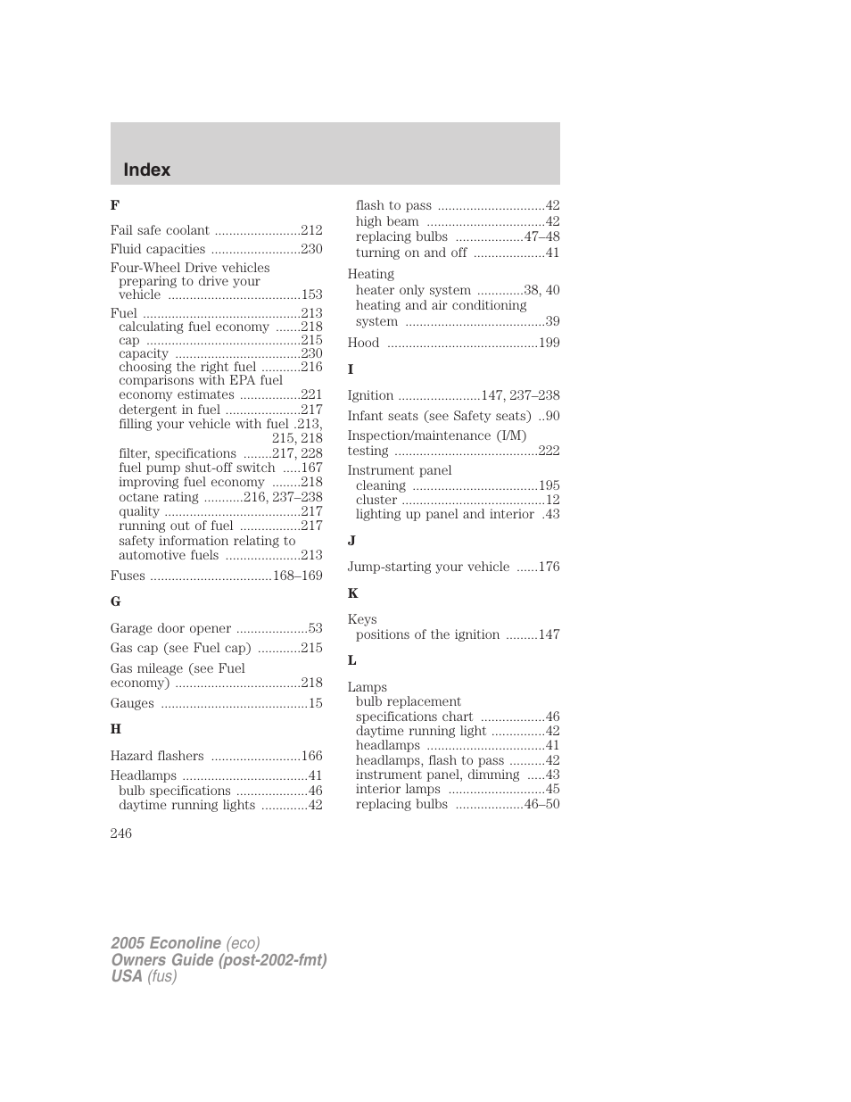Index | FORD 2005 E-150 User Manual | Page 246 / 248