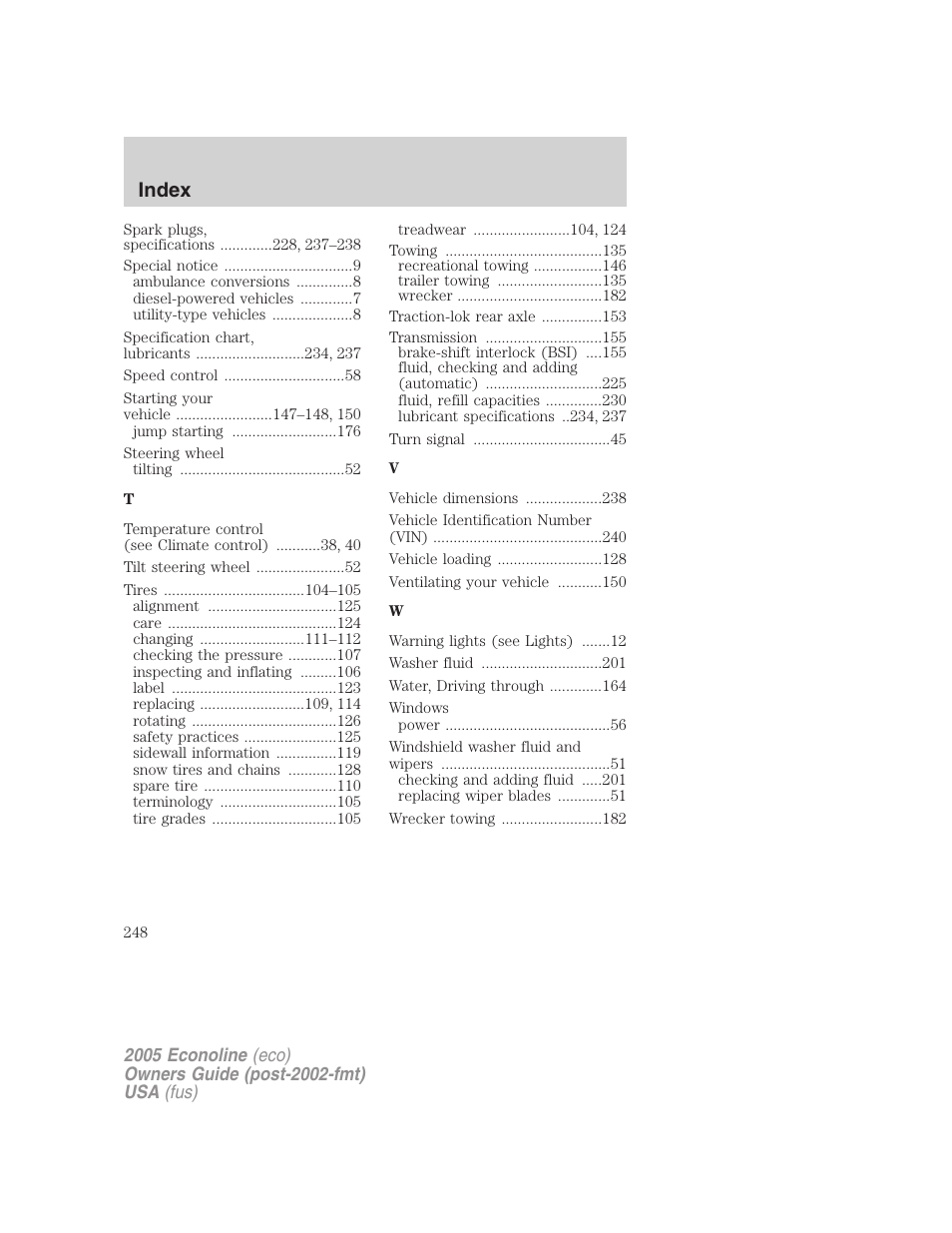 Index | FORD 2005 E-150 User Manual | Page 248 / 248