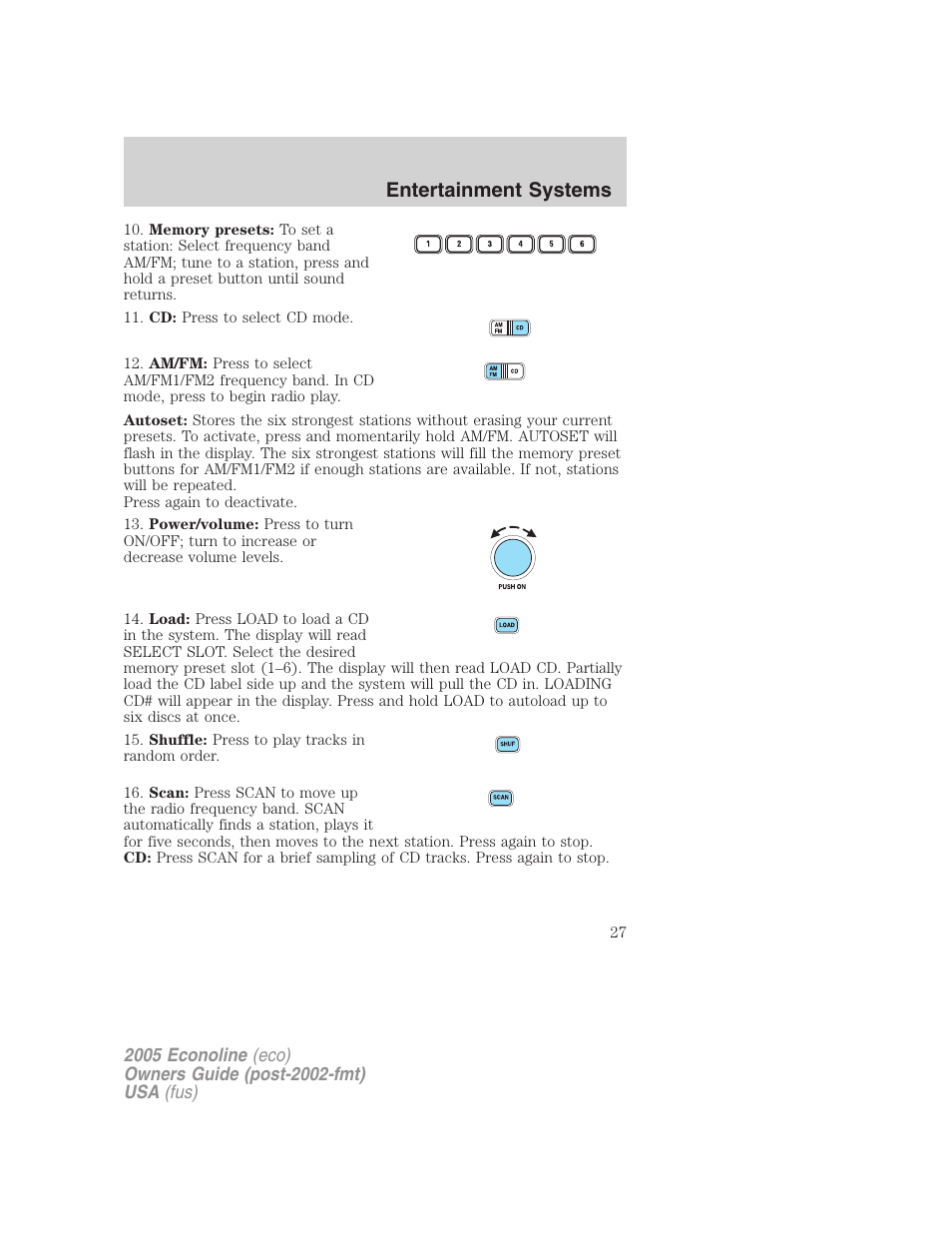 Entertainment systems | FORD 2005 E-150 User Manual | Page 27 / 248