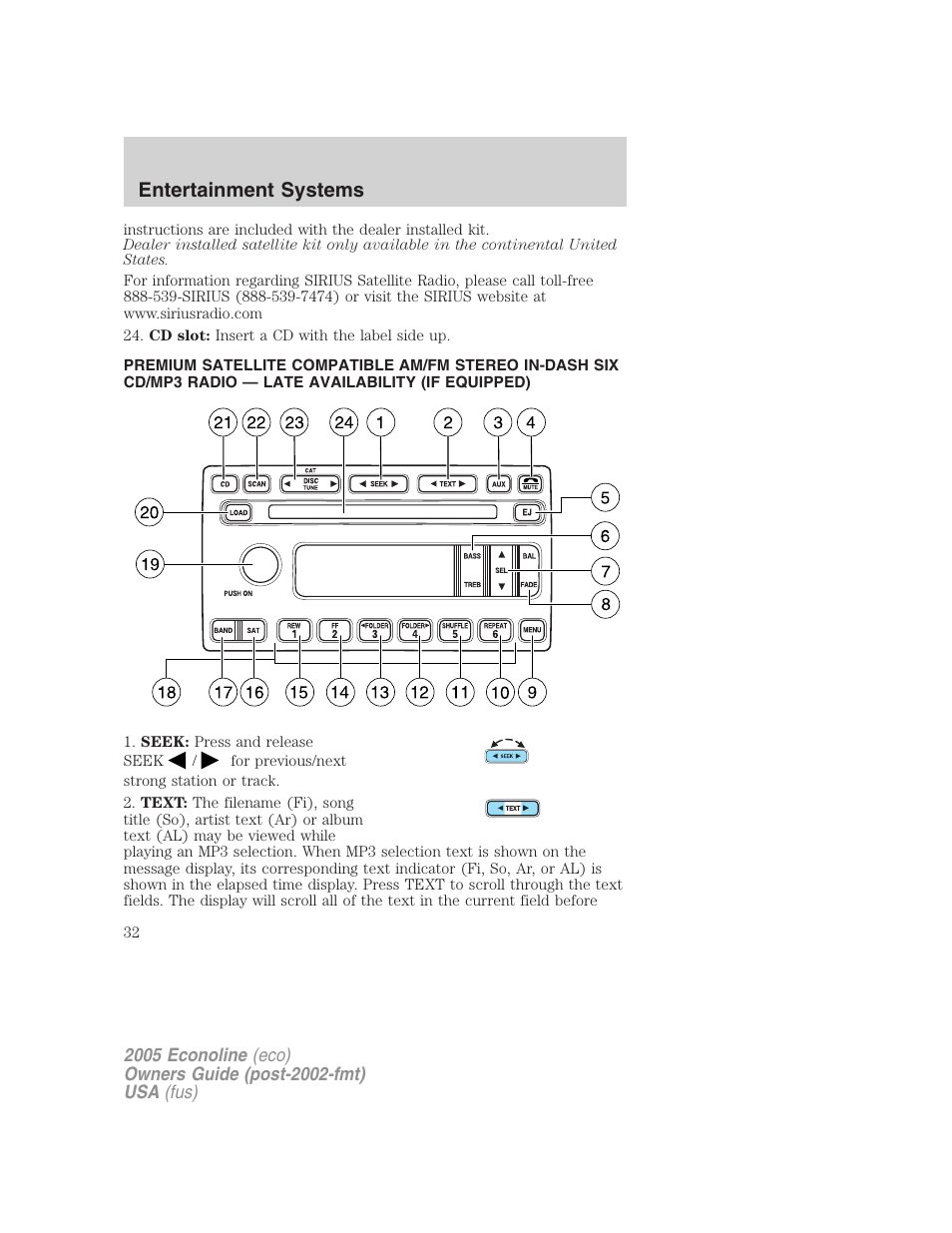 Entertainment systems | FORD 2005 E-150 User Manual | Page 32 / 248