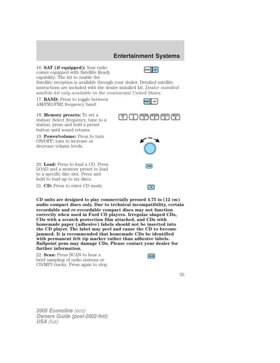Entertainment systems | FORD 2005 E-150 User Manual | Page 35 / 248