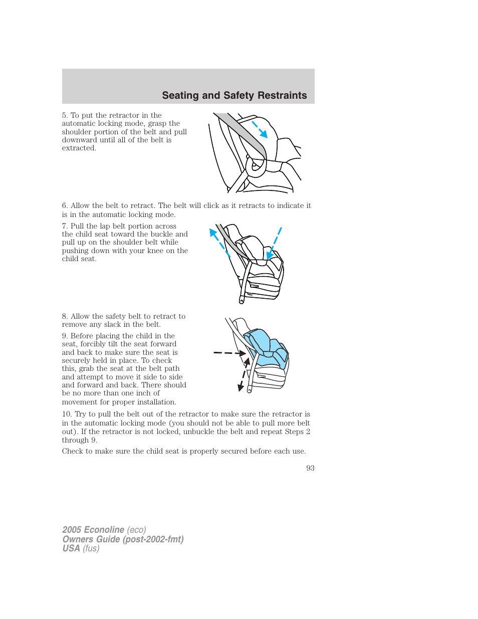 Seating and safety restraints | FORD 2005 E-150 User Manual | Page 93 / 248
