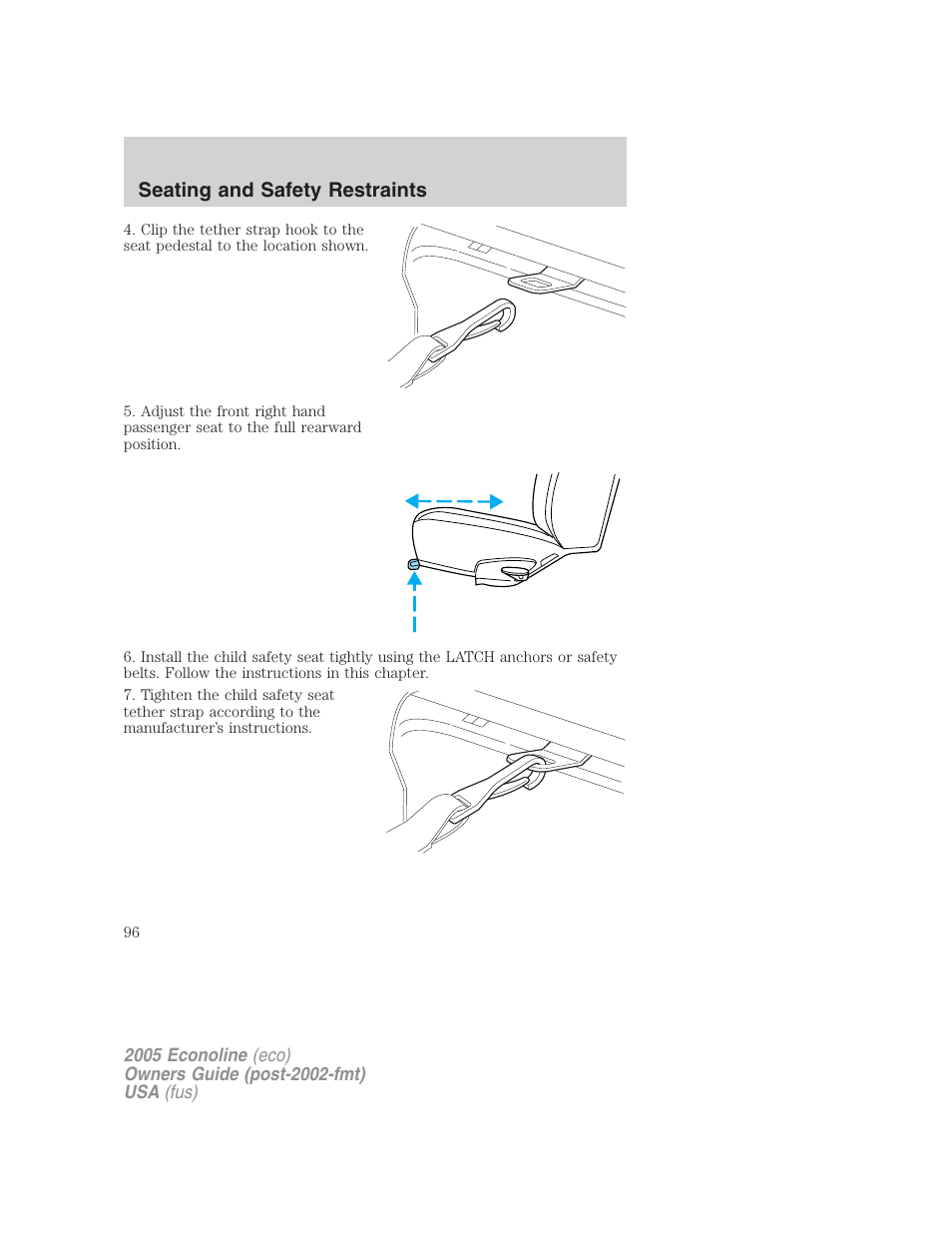 Seating and safety restraints | FORD 2005 E-150 User Manual | Page 96 / 248