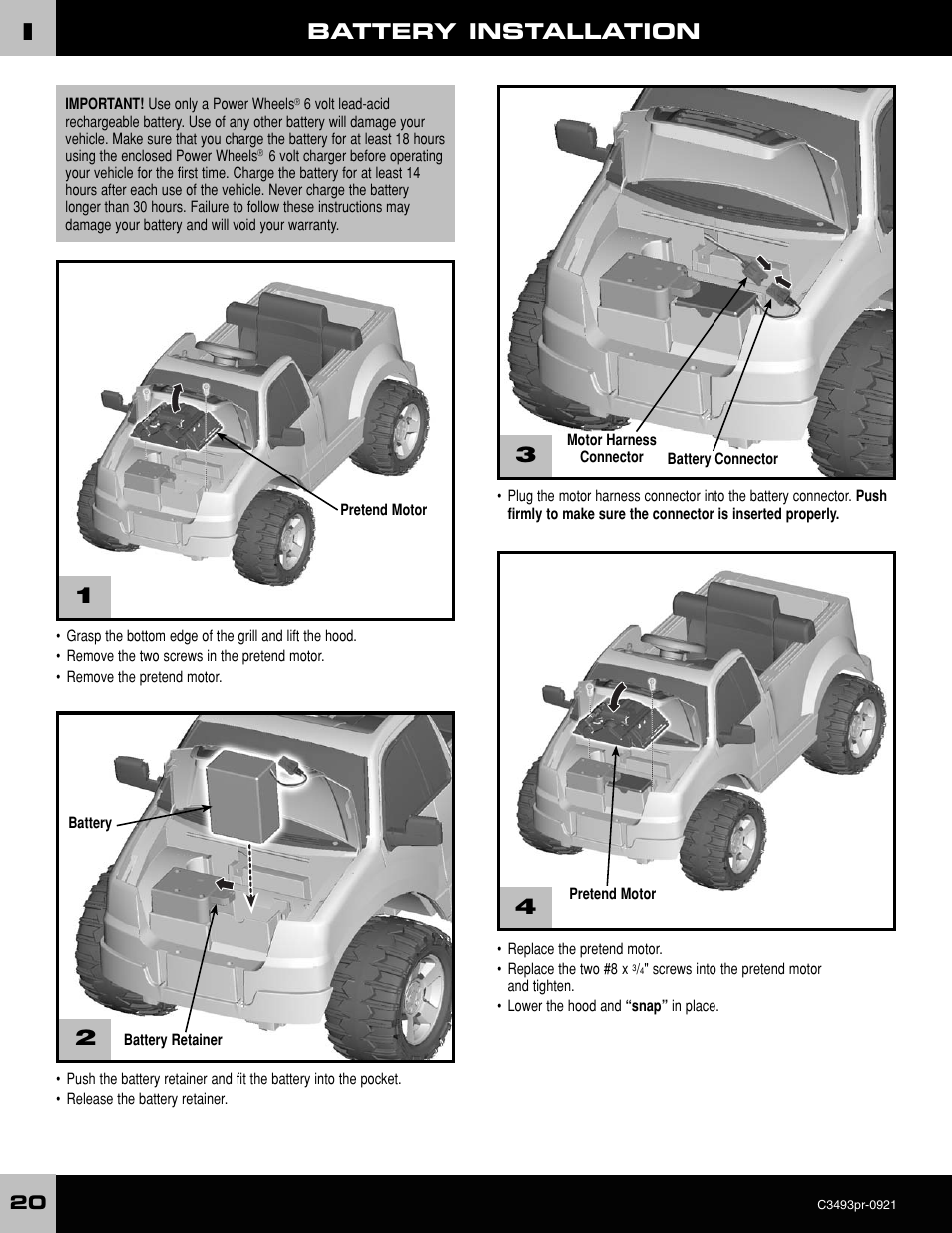 Battery installation | FORD C3493 User Manual | Page 20 / 28