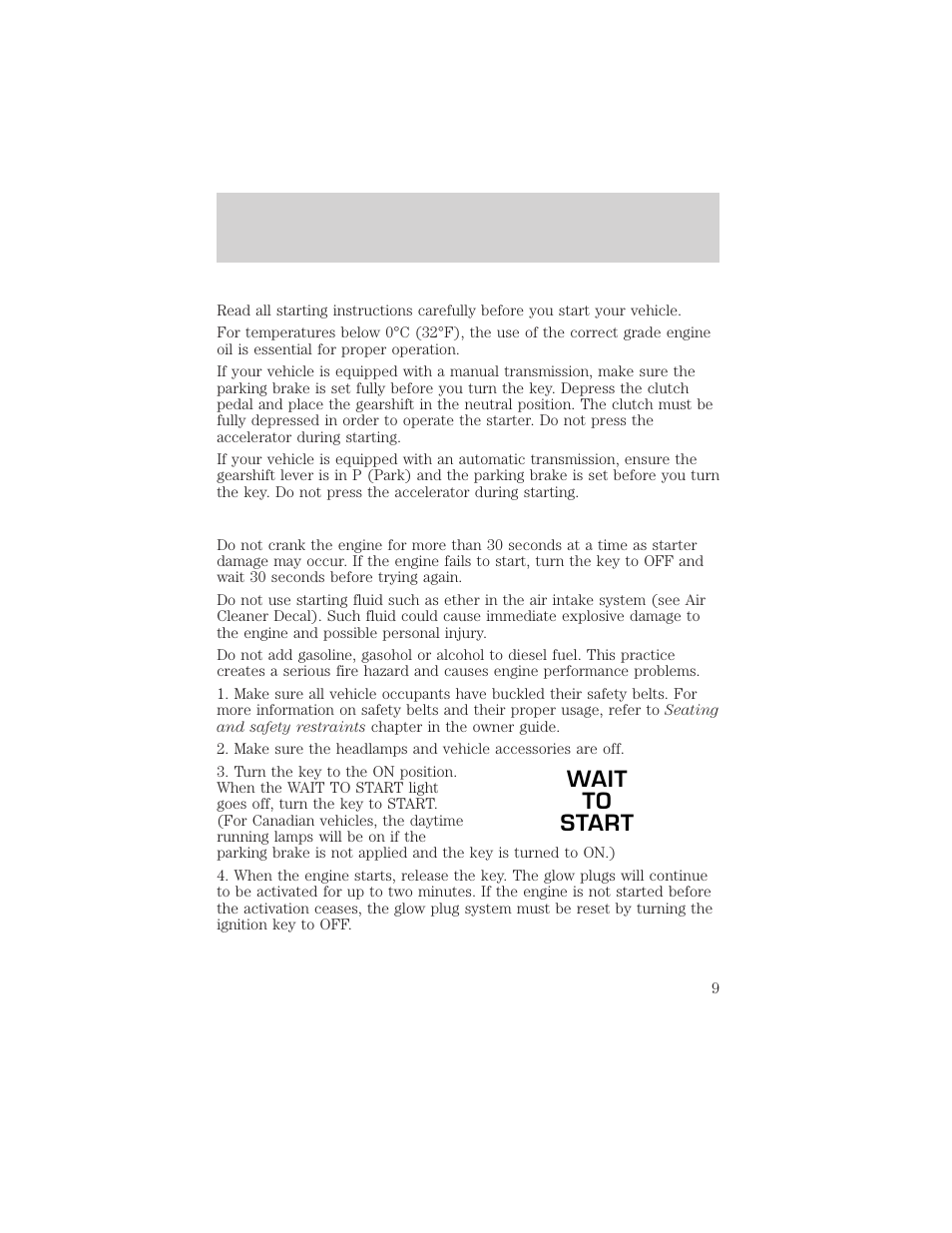 Wait to start, Starting | FORD 2002 Excursion User Manual | Page 9 / 40