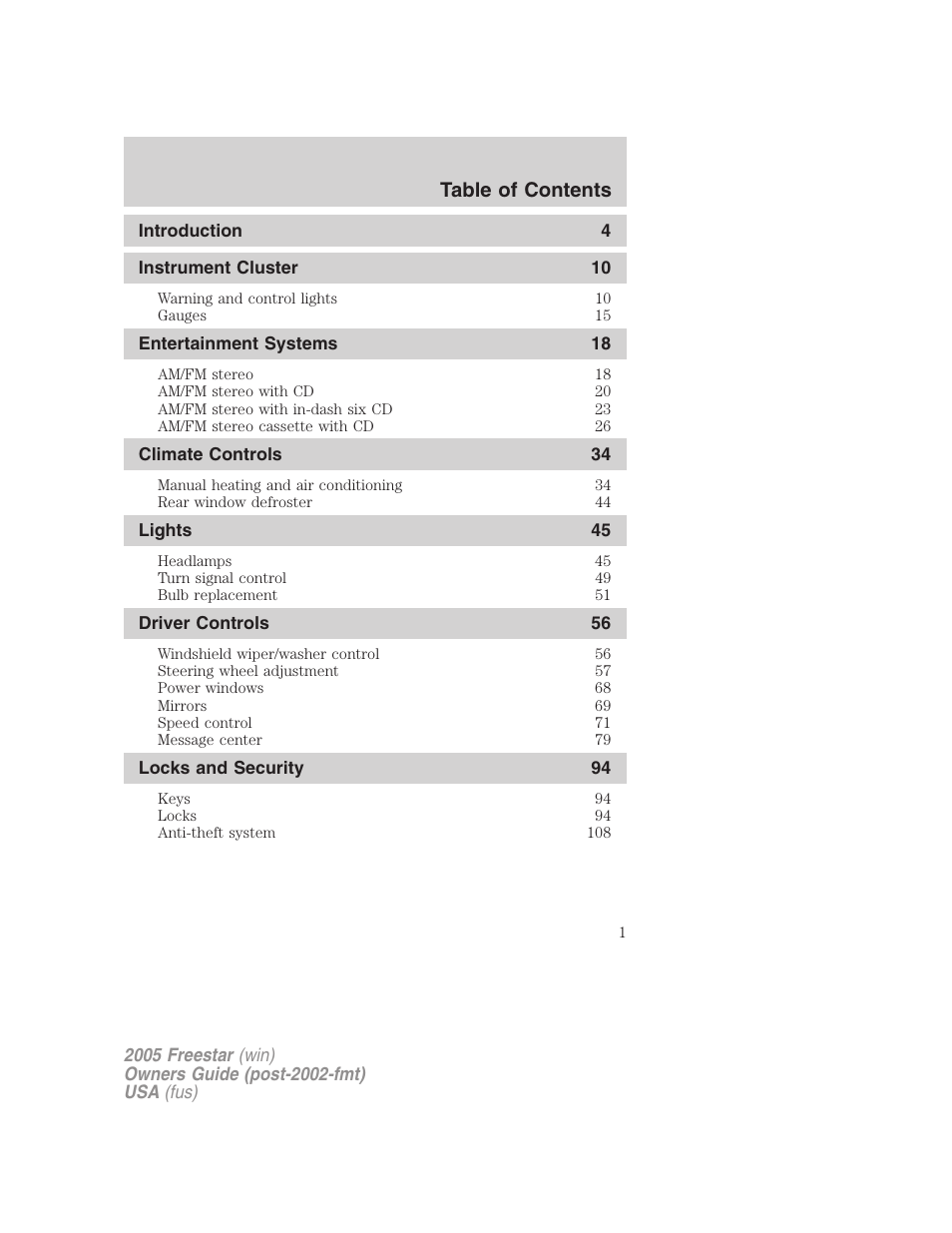 FORD 2005 Freestar User Manual | 312 pages