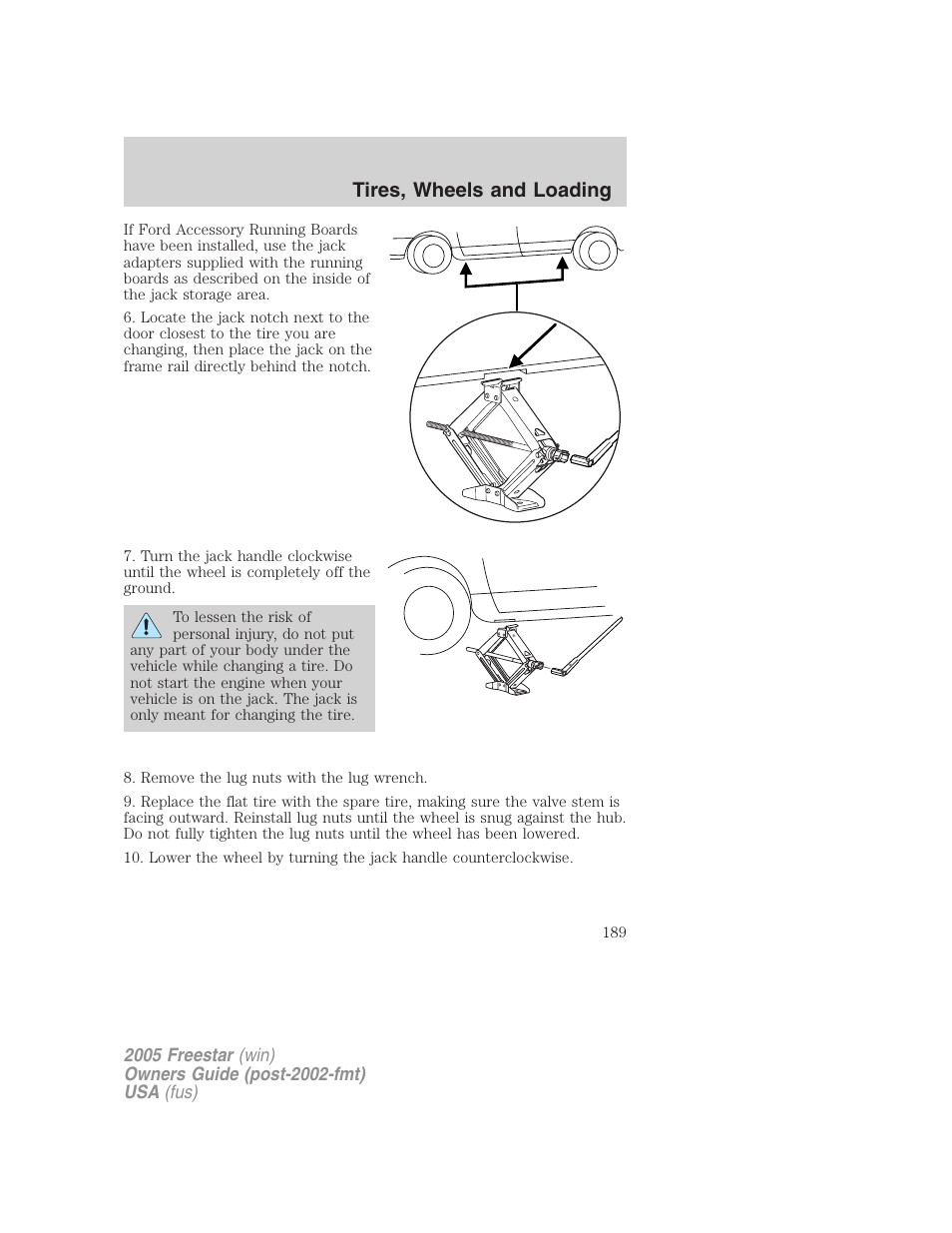 Tires, wheels and loading | FORD 2005 Freestar User Manual | Page 189 / 312