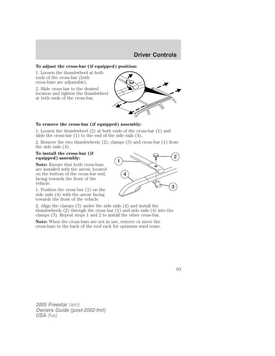 Driver controls | FORD 2005 Freestar User Manual | Page 93 / 312