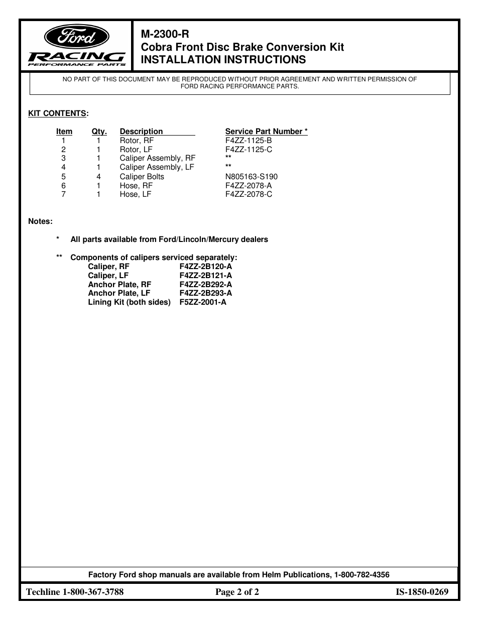 FORD COBRA M-2300-R User Manual | Page 2 / 2