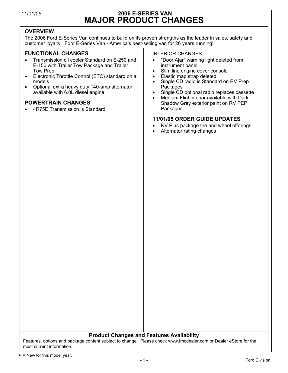 FORD 2006 E-Series User Manual | 12 pages