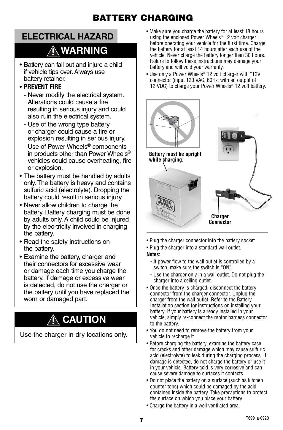 Warning, Caution, Battery charging electrical hazard | FORD W0029 User Manual | Page 7 / 28