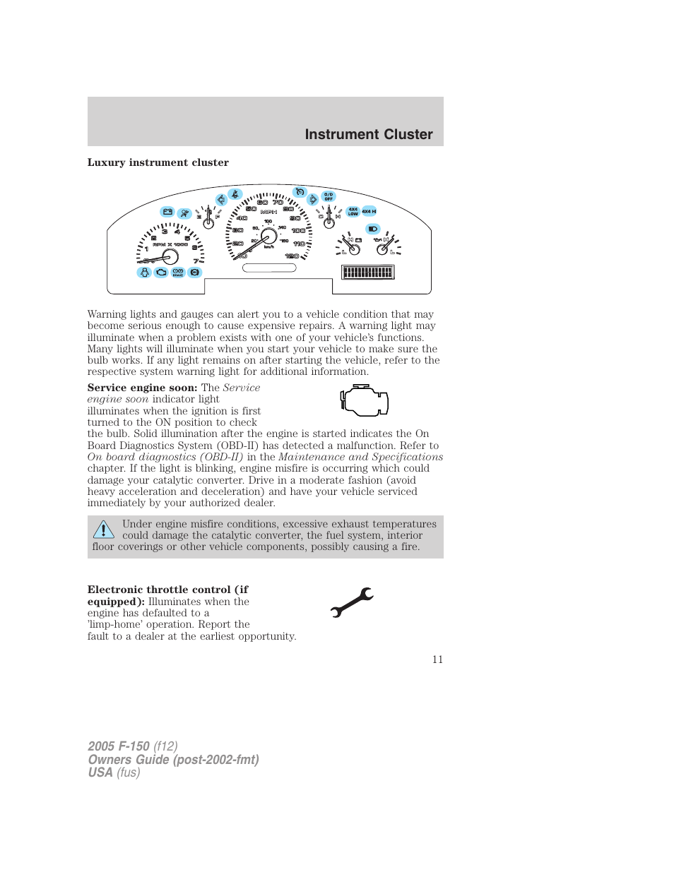 Instrument cluster | FORD 2005 F-150 User Manual | Page 11 / 312