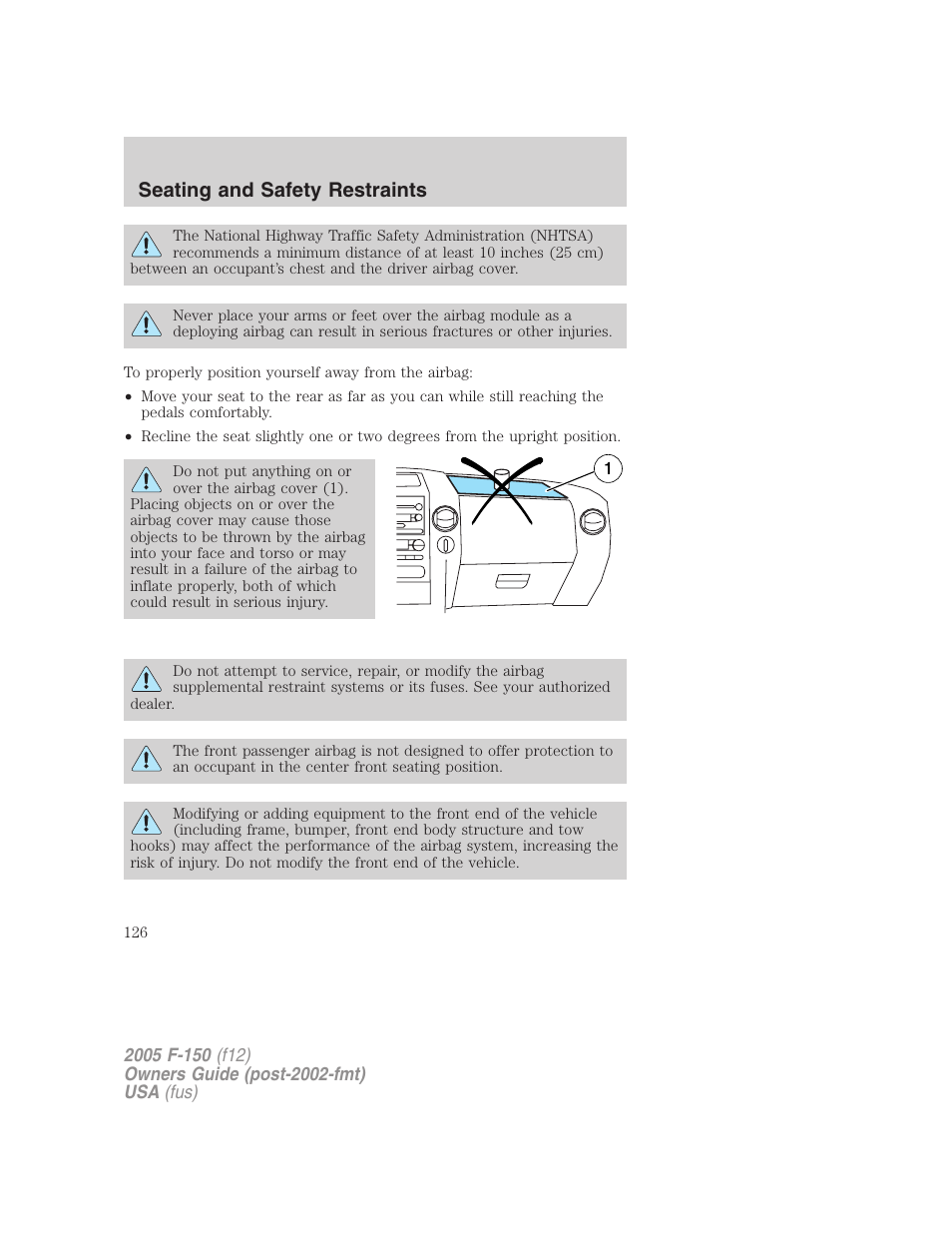 Seating and safety restraints | FORD 2005 F-150 User Manual | Page 126 / 312