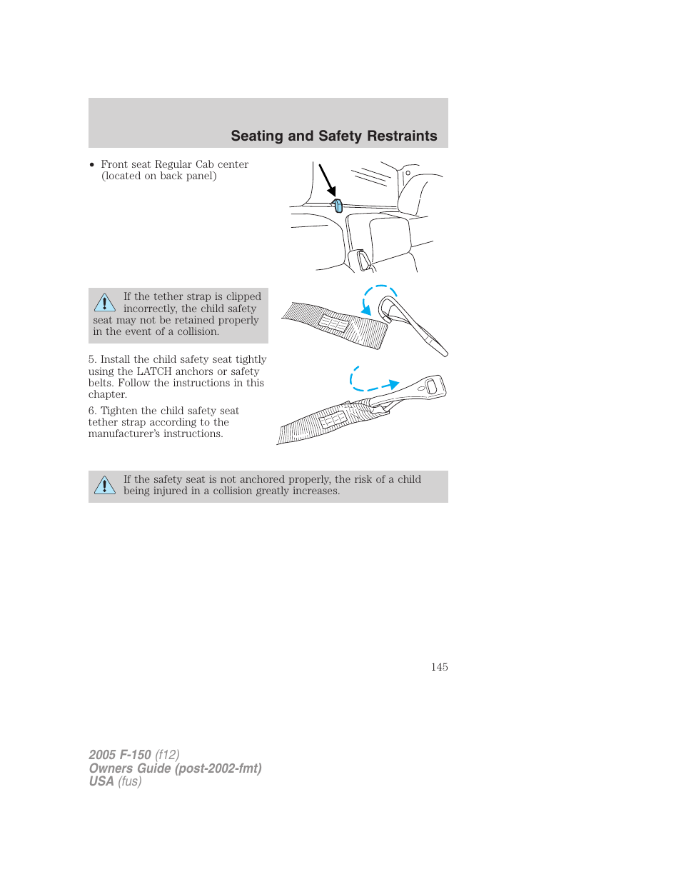 Seating and safety restraints | FORD 2005 F-150 User Manual | Page 145 / 312