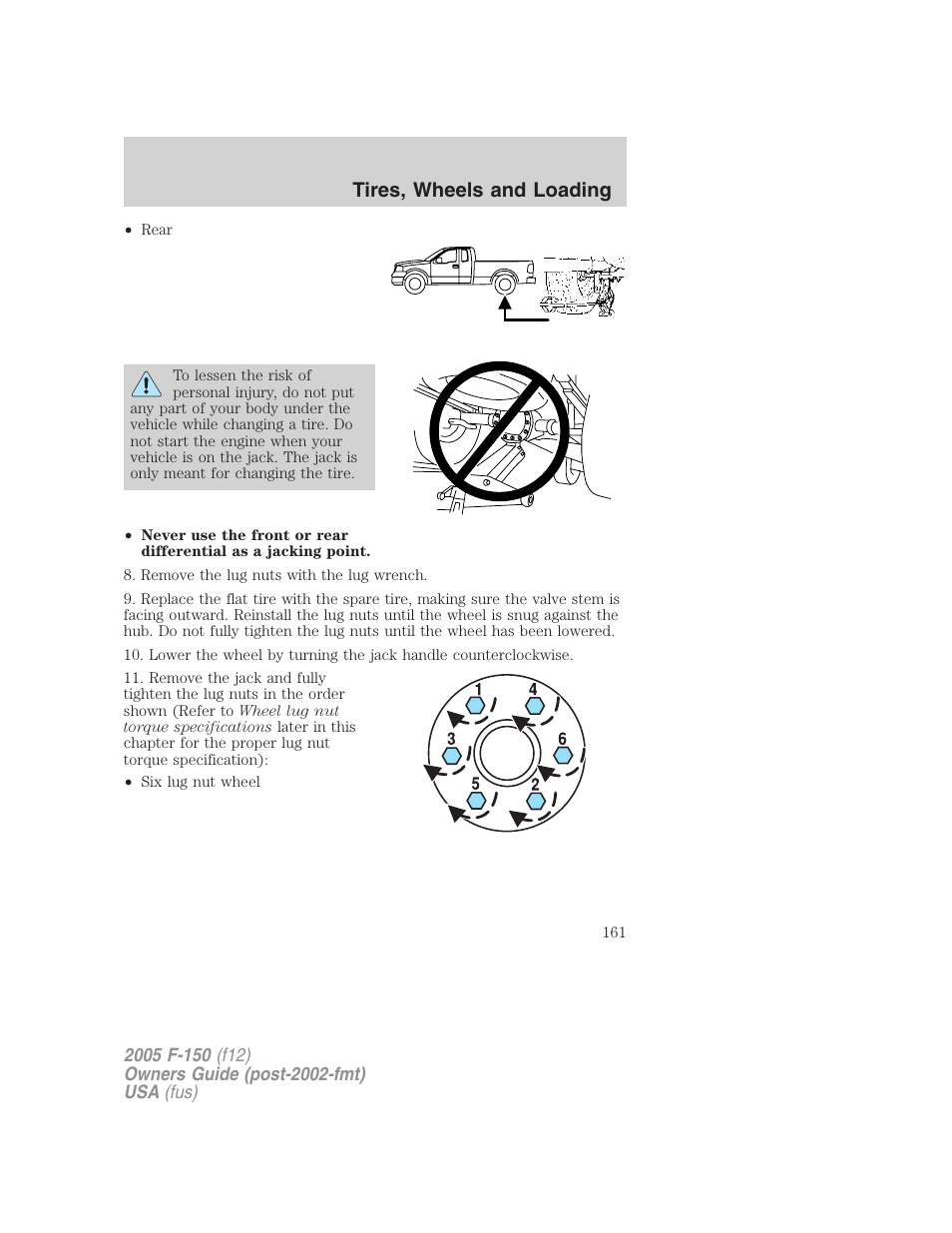 Tires, wheels and loading | FORD 2005 F-150 User Manual | Page 161 / 312