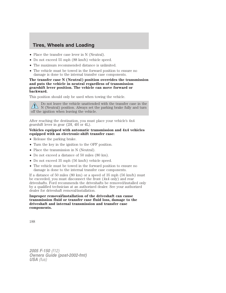 Tires, wheels and loading | FORD 2005 F-150 User Manual | Page 188 / 312
