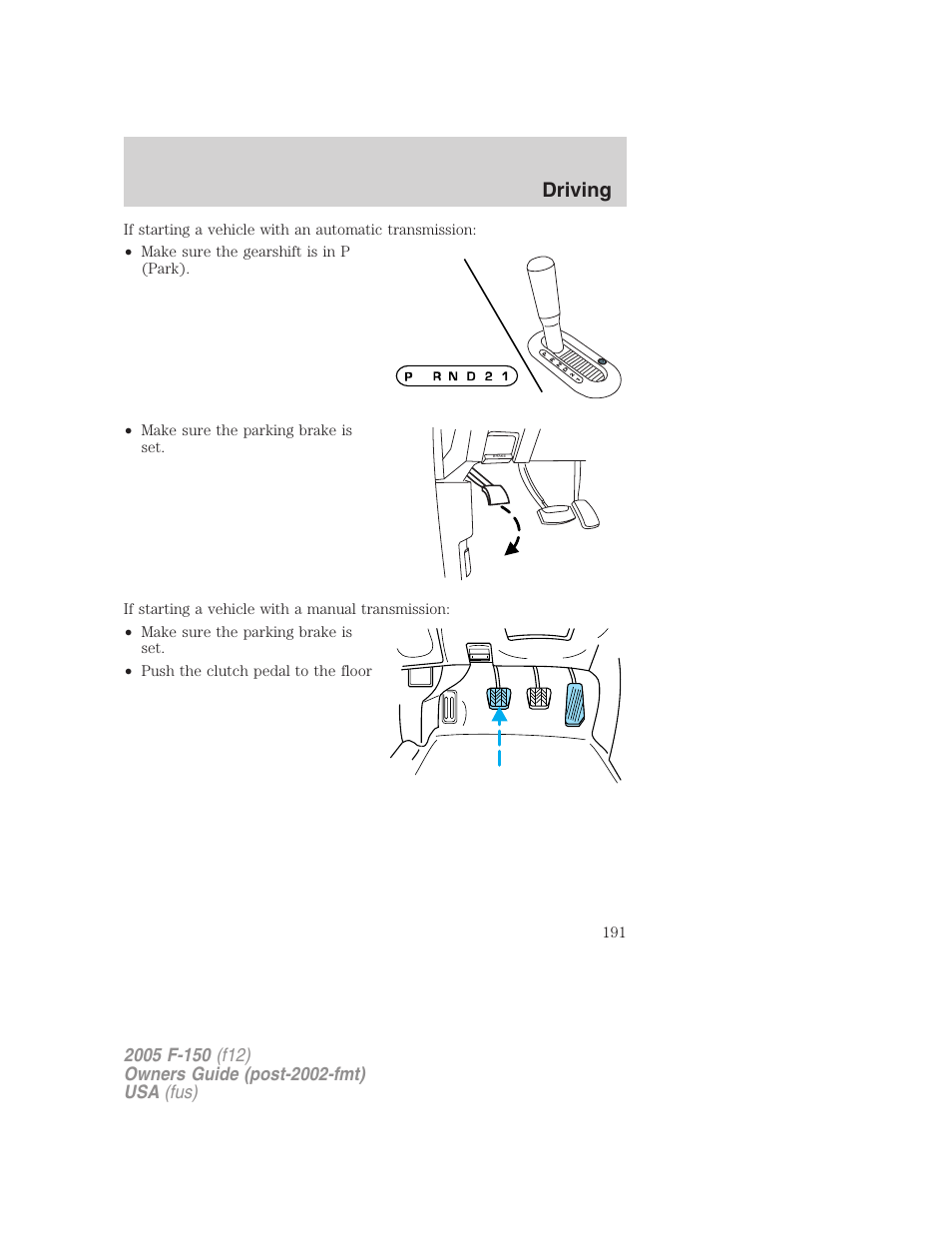 Driving | FORD 2005 F-150 User Manual | Page 191 / 312
