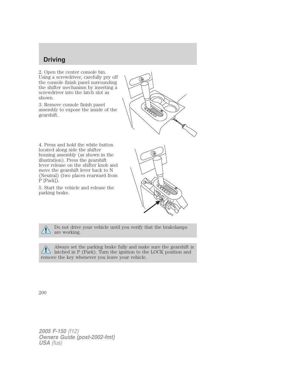 Driving | FORD 2005 F-150 User Manual | Page 200 / 312