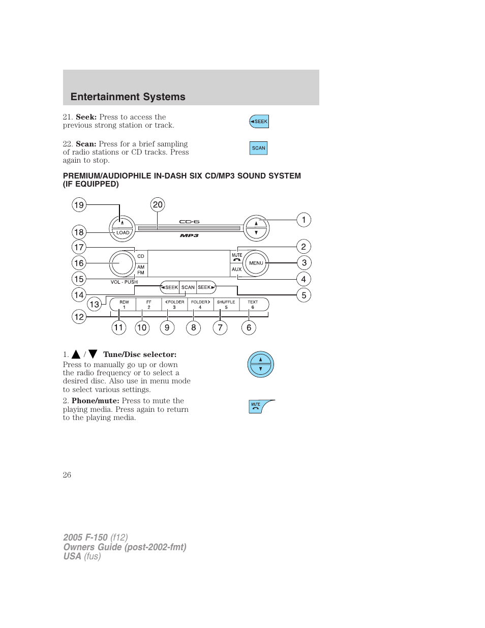Am/fm stereo with in-dash six cd, Entertainment systems | FORD 2005 F-150 User Manual | Page 26 / 312