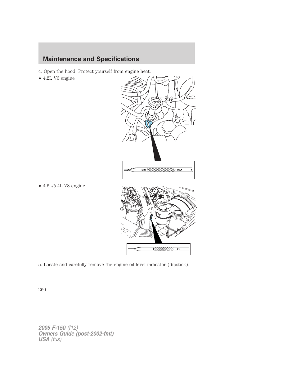 Maintenance and specifications | FORD 2005 F-150 User Manual | Page 260 / 312