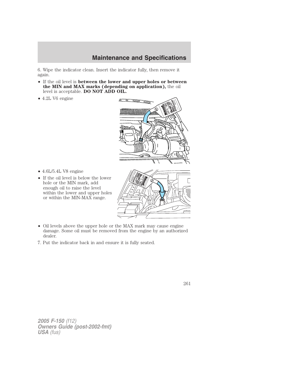 Maintenance and specifications | FORD 2005 F-150 User Manual | Page 261 / 312