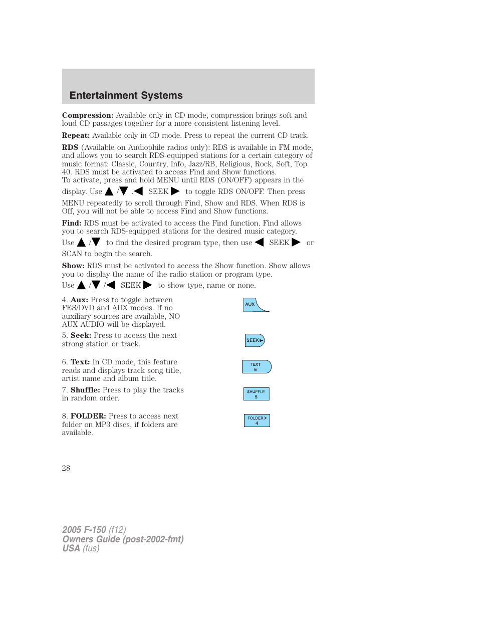 Entertainment systems | FORD 2005 F-150 User Manual | Page 28 / 312