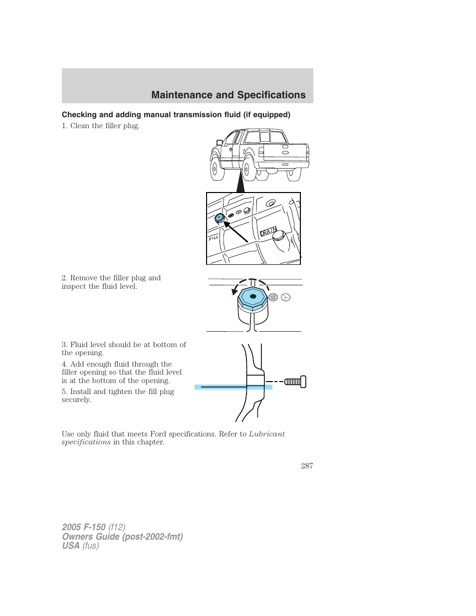 Maintenance and specifications | FORD 2005 F-150 User Manual | Page 287 / 312