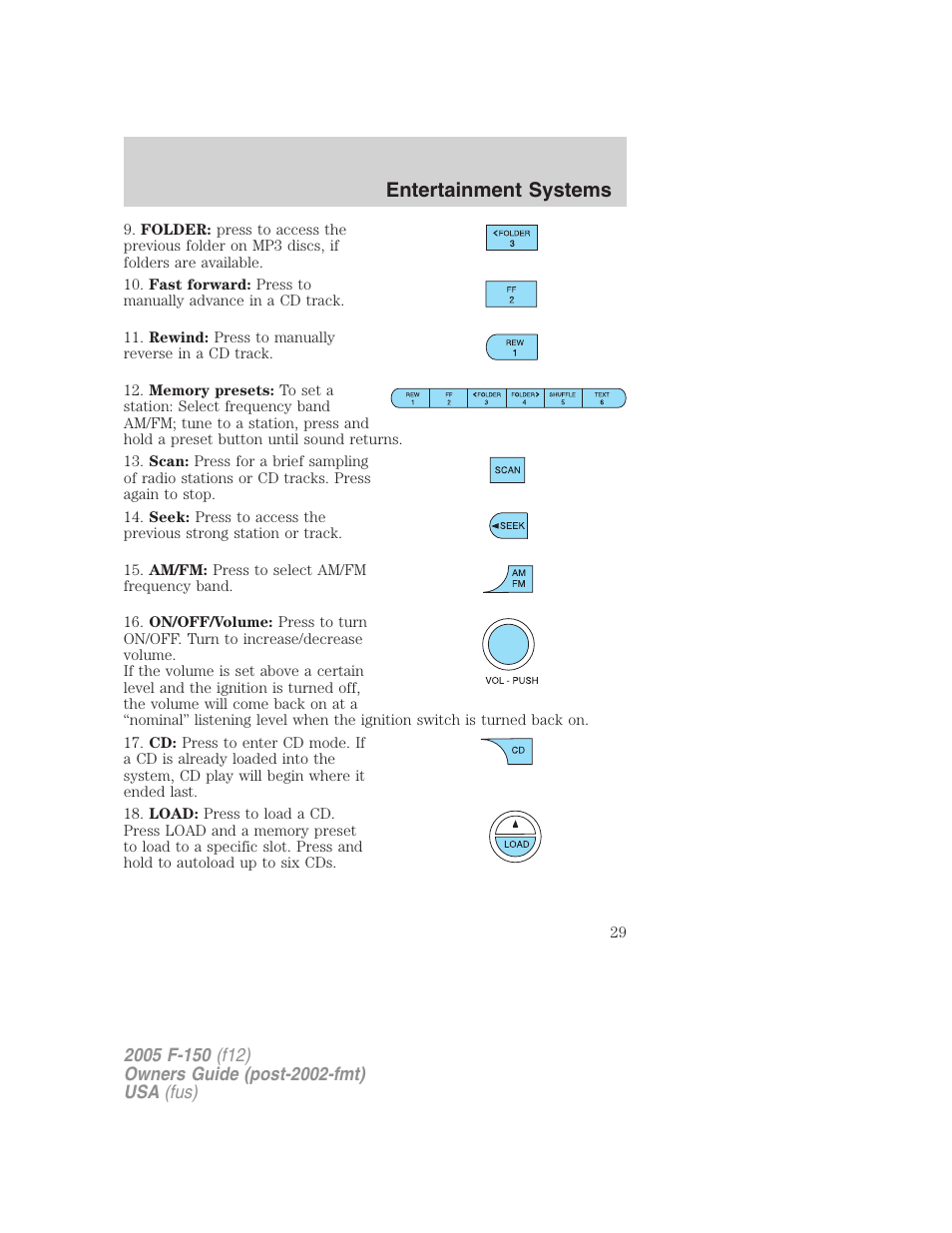 Entertainment systems | FORD 2005 F-150 User Manual | Page 29 / 312
