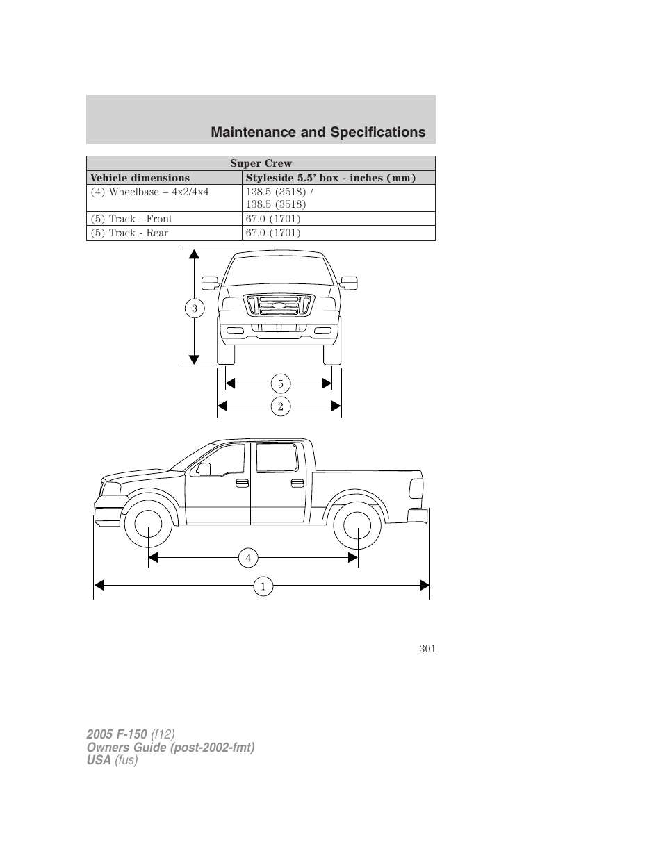 Maintenance and specifications | FORD 2005 F-150 User Manual | Page 301 / 312