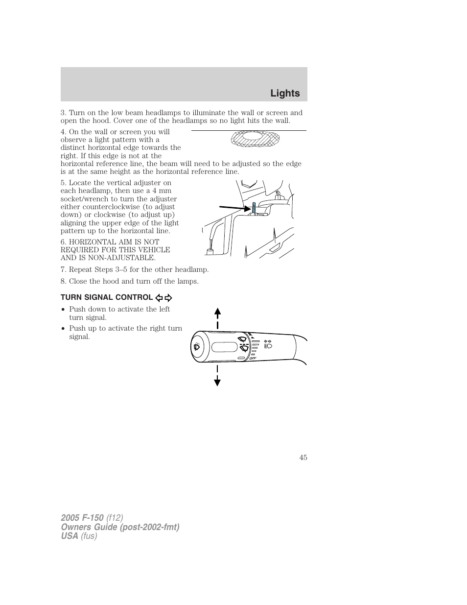 Turn signal control, Lights | FORD 2005 F-150 User Manual | Page 45 / 312