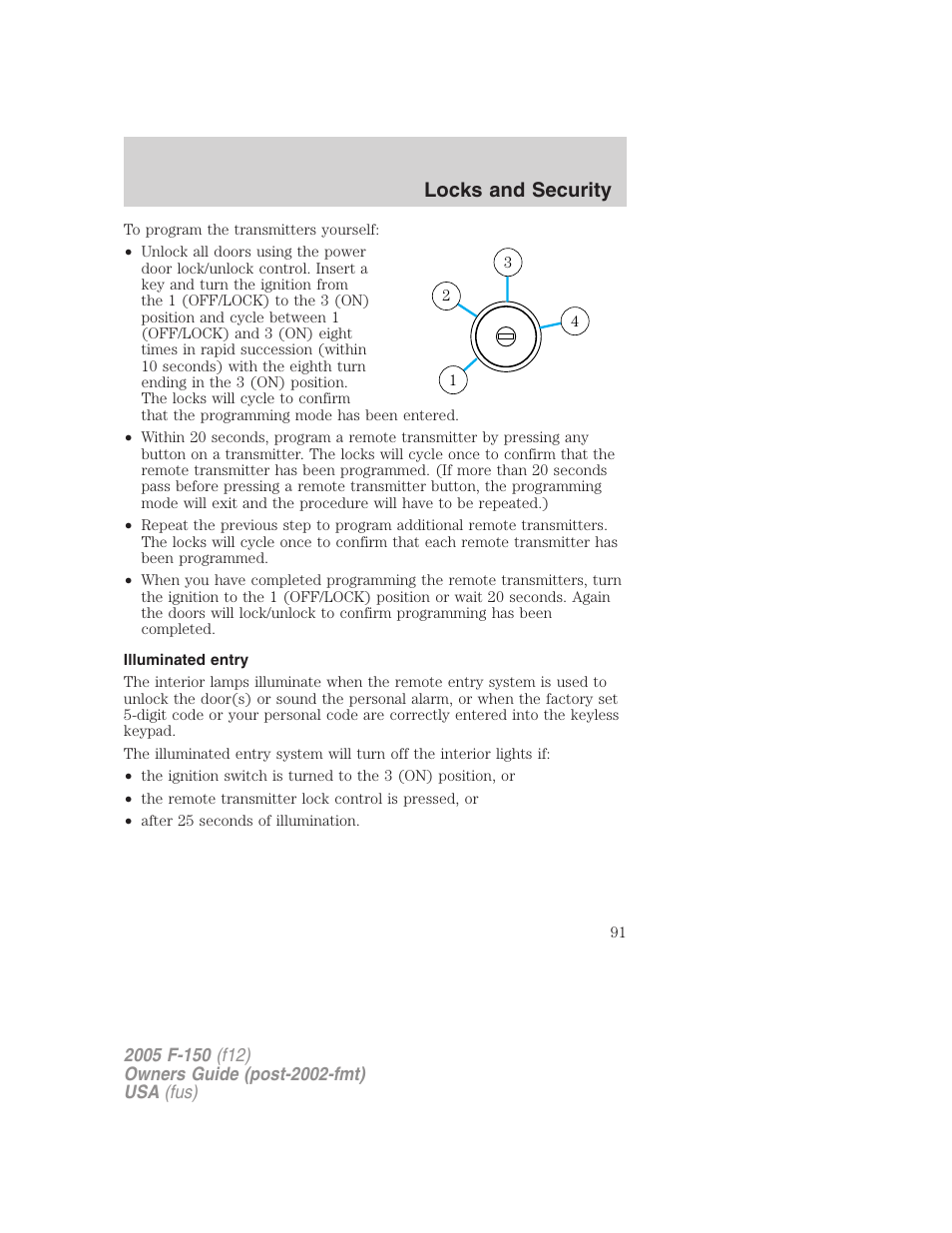 Illuminated entry, Locks and security | FORD 2005 F-150 User Manual | Page 91 / 312