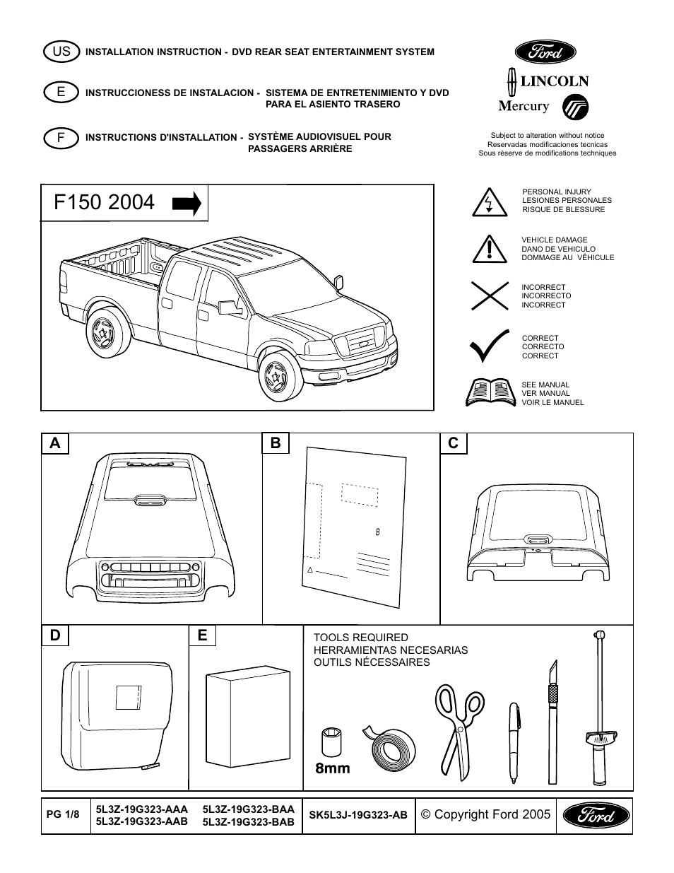 FORD LINCOLN 5L3Z-19G323-AAA User Manual | 8 pages