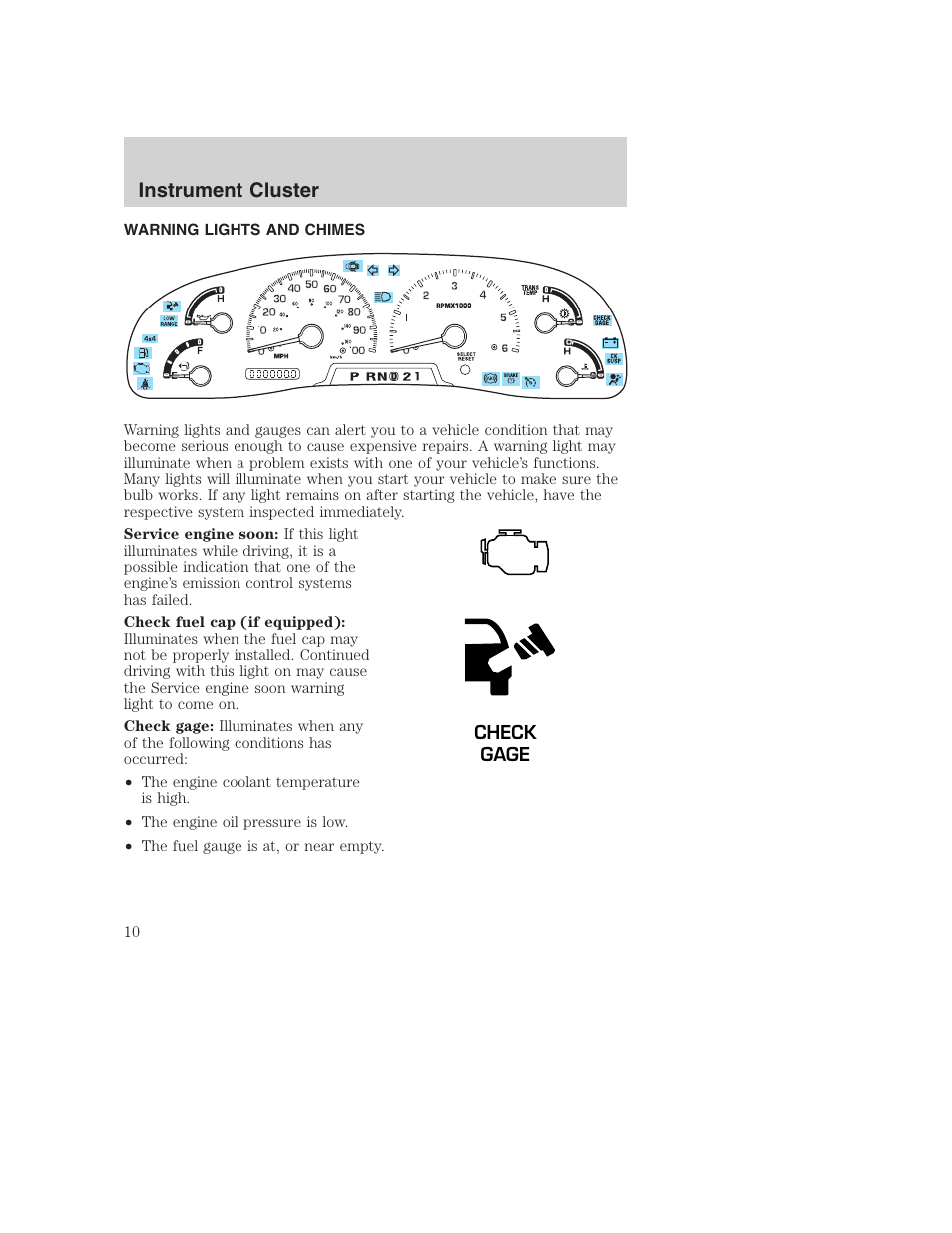 Instrument cluster | FORD 2002 F-250 User Manual | Page 10 / 264