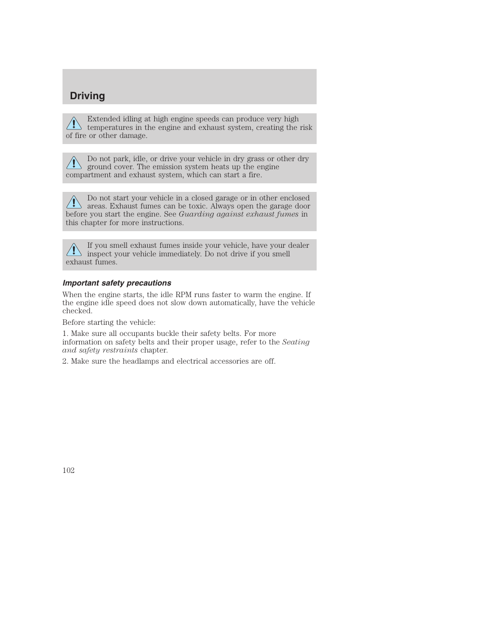 Driving | FORD 2002 F-250 User Manual | Page 102 / 264