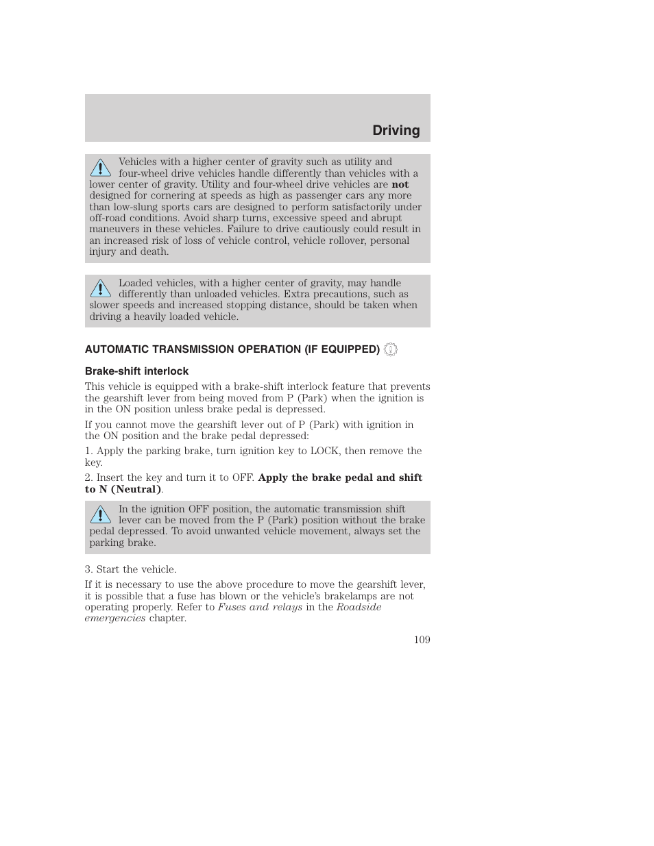 Driving | FORD 2002 F-250 User Manual | Page 109 / 264