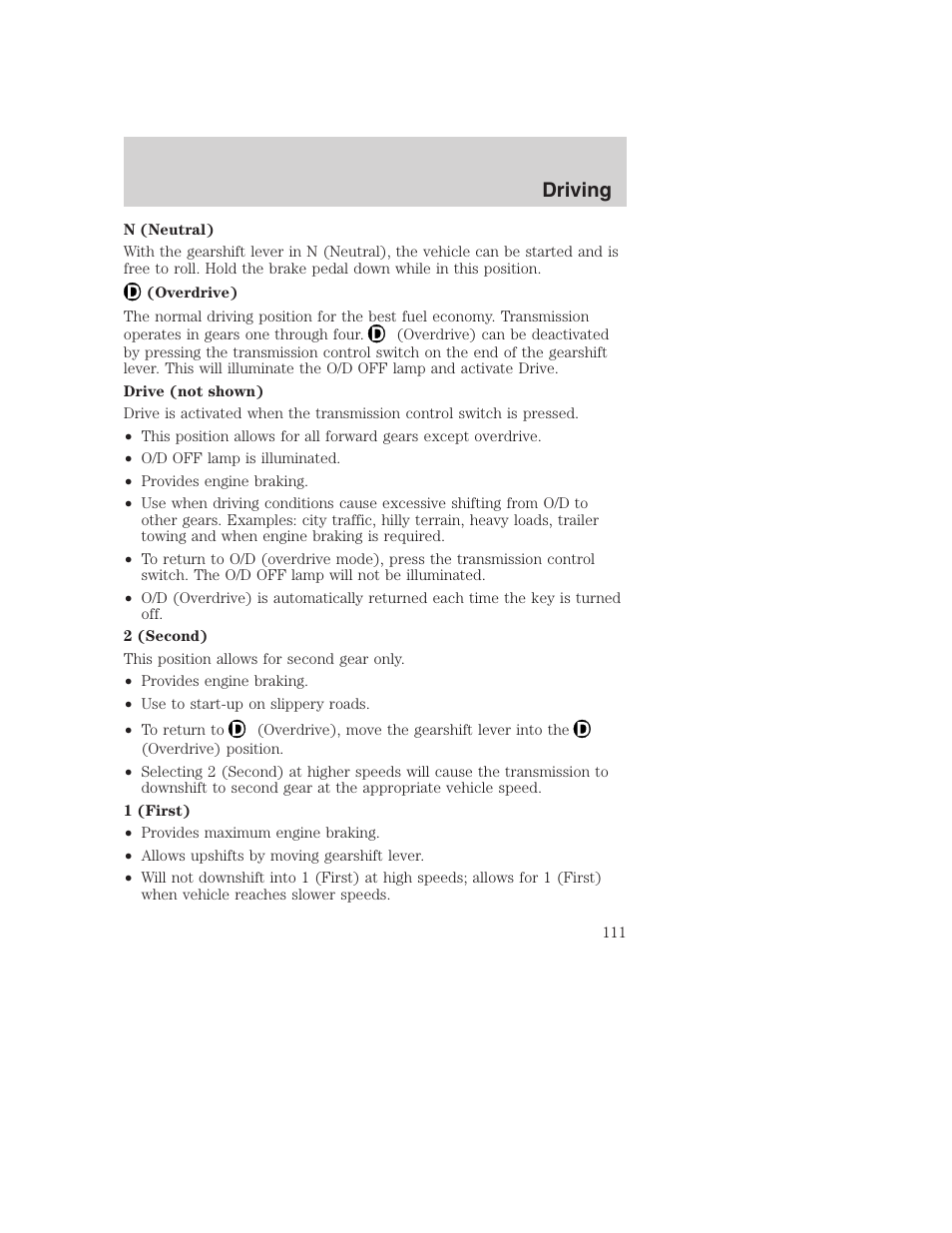 Driving | FORD 2002 F-250 User Manual | Page 111 / 264
