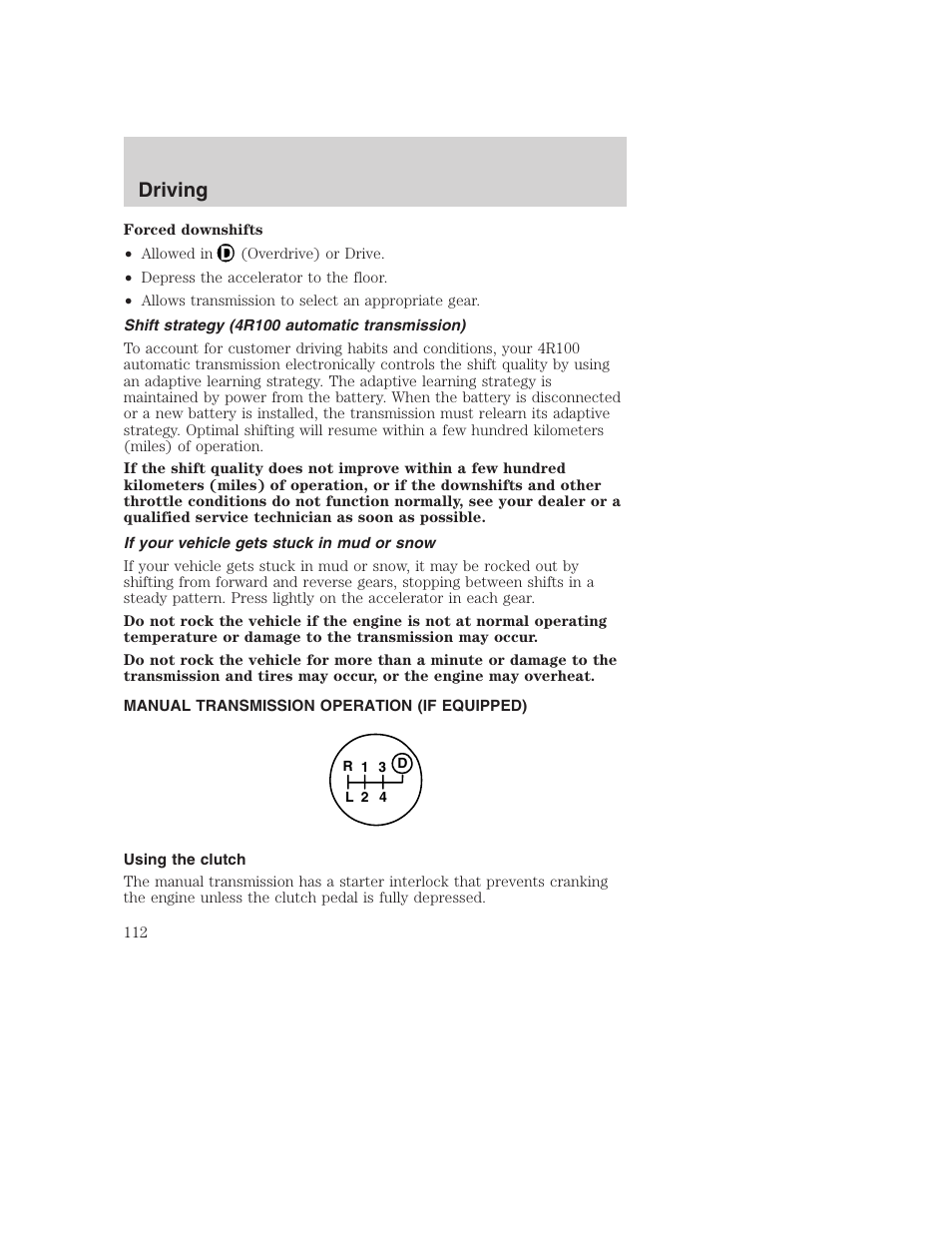 Driving | FORD 2002 F-250 User Manual | Page 112 / 264