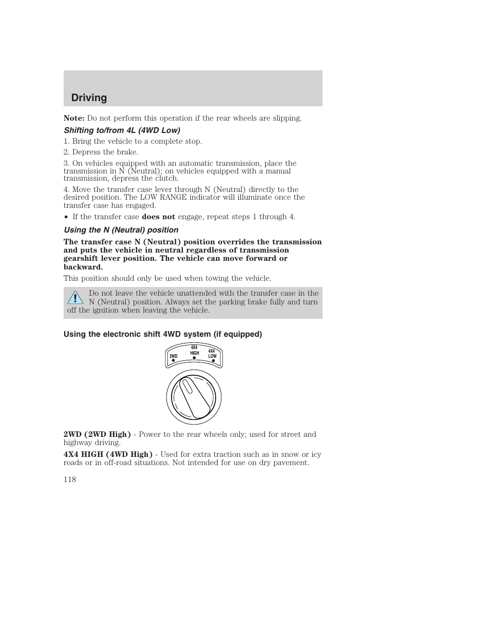 Driving | FORD 2002 F-250 User Manual | Page 118 / 264