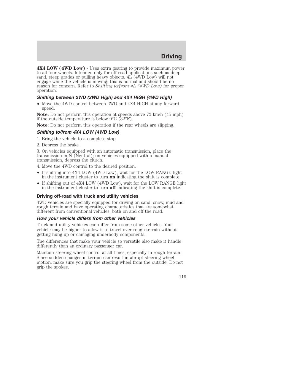 Driving | FORD 2002 F-250 User Manual | Page 119 / 264