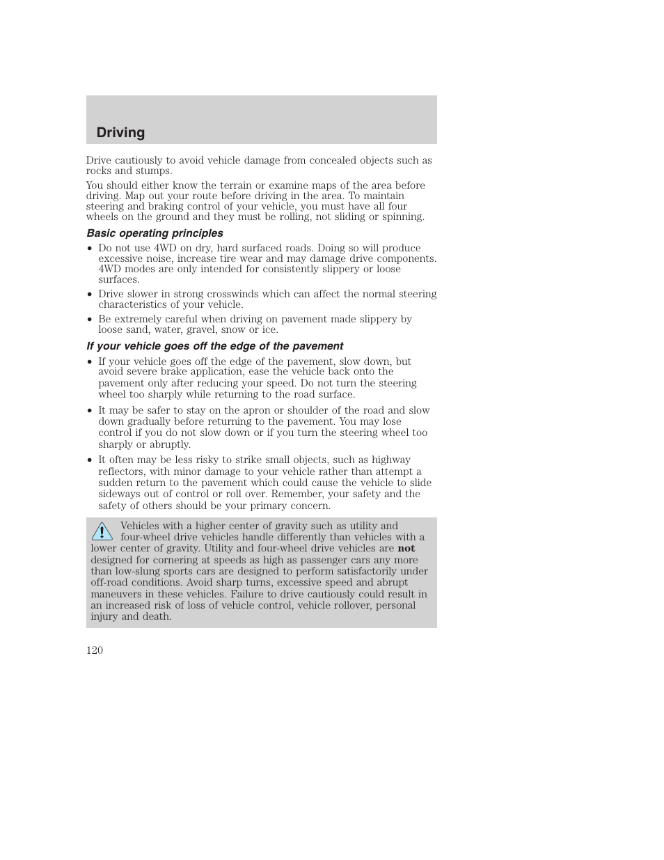 Driving | FORD 2002 F-250 User Manual | Page 120 / 264