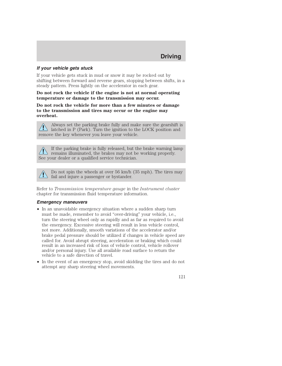 Driving | FORD 2002 F-250 User Manual | Page 121 / 264