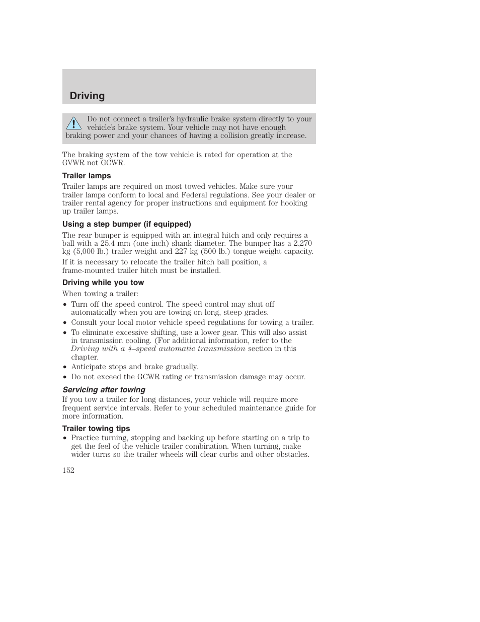 Driving | FORD 2002 F-250 User Manual | Page 152 / 264