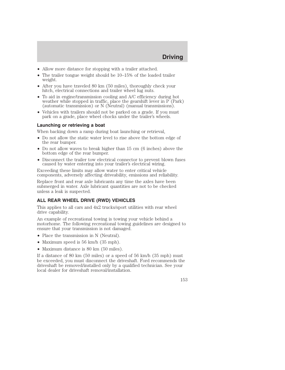 Driving | FORD 2002 F-250 User Manual | Page 153 / 264