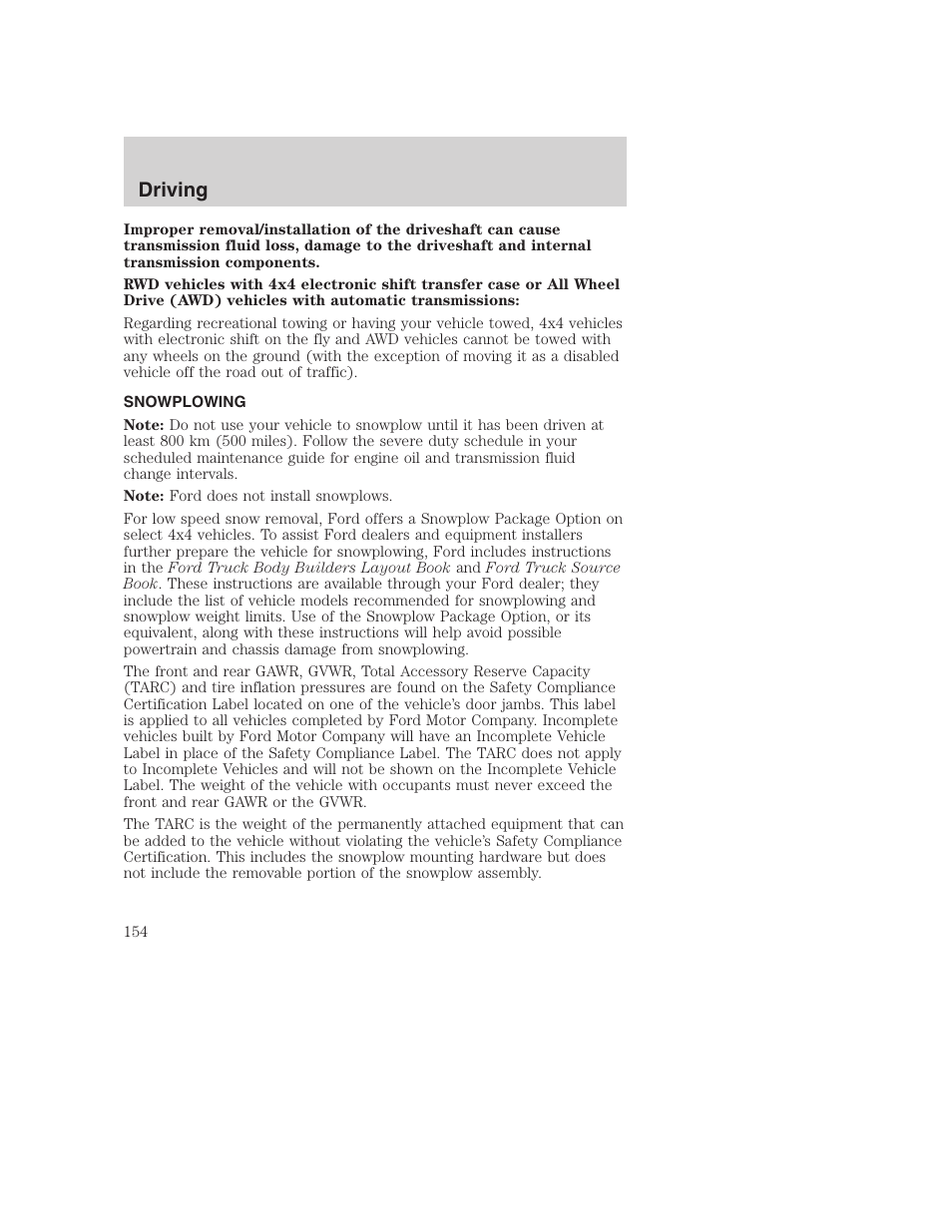 Driving | FORD 2002 F-250 User Manual | Page 154 / 264