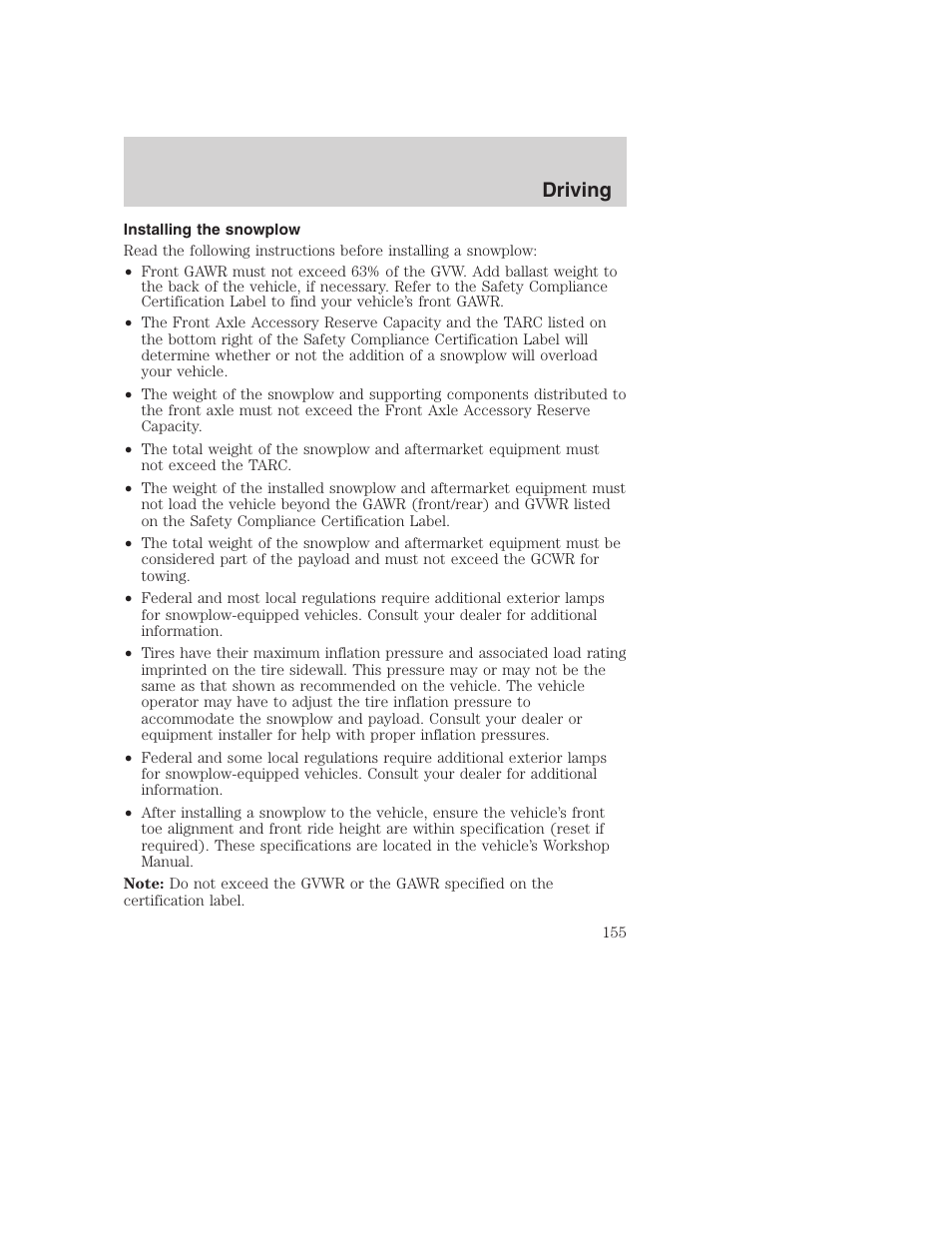 Driving | FORD 2002 F-250 User Manual | Page 155 / 264