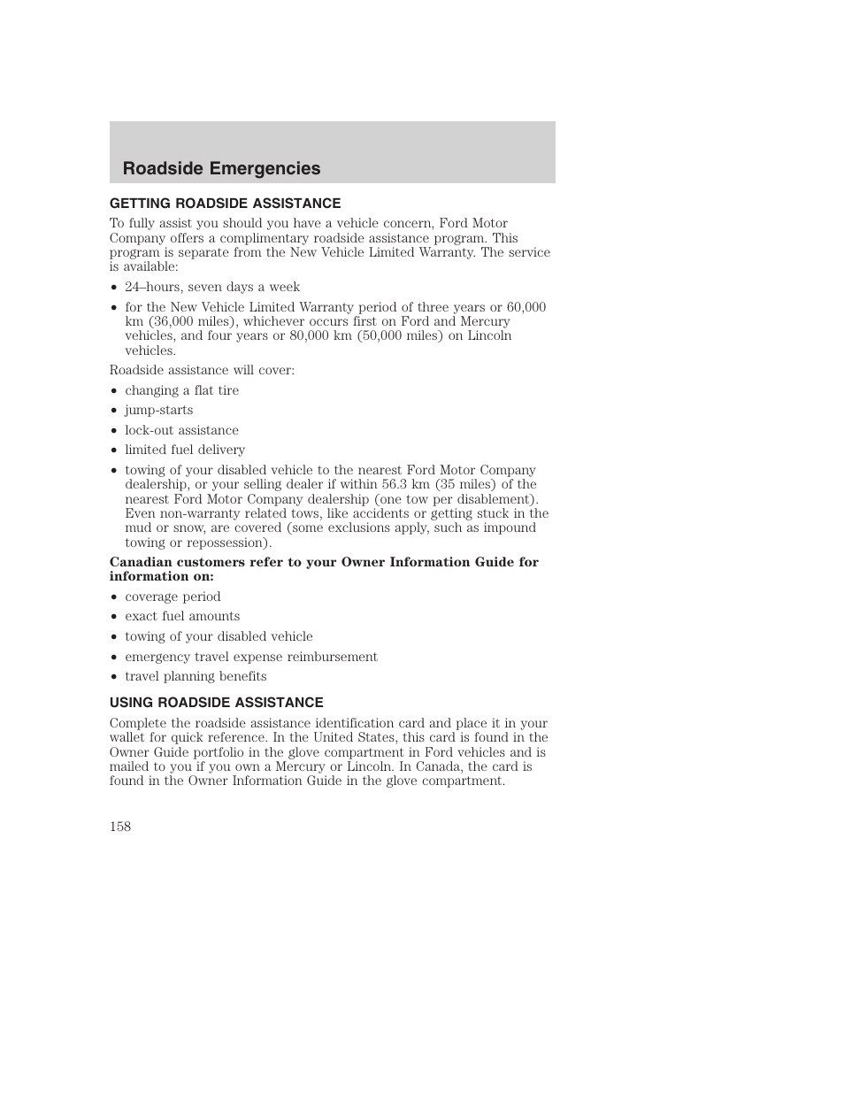 Roadside emergencies | FORD 2002 F-250 User Manual | Page 158 / 264