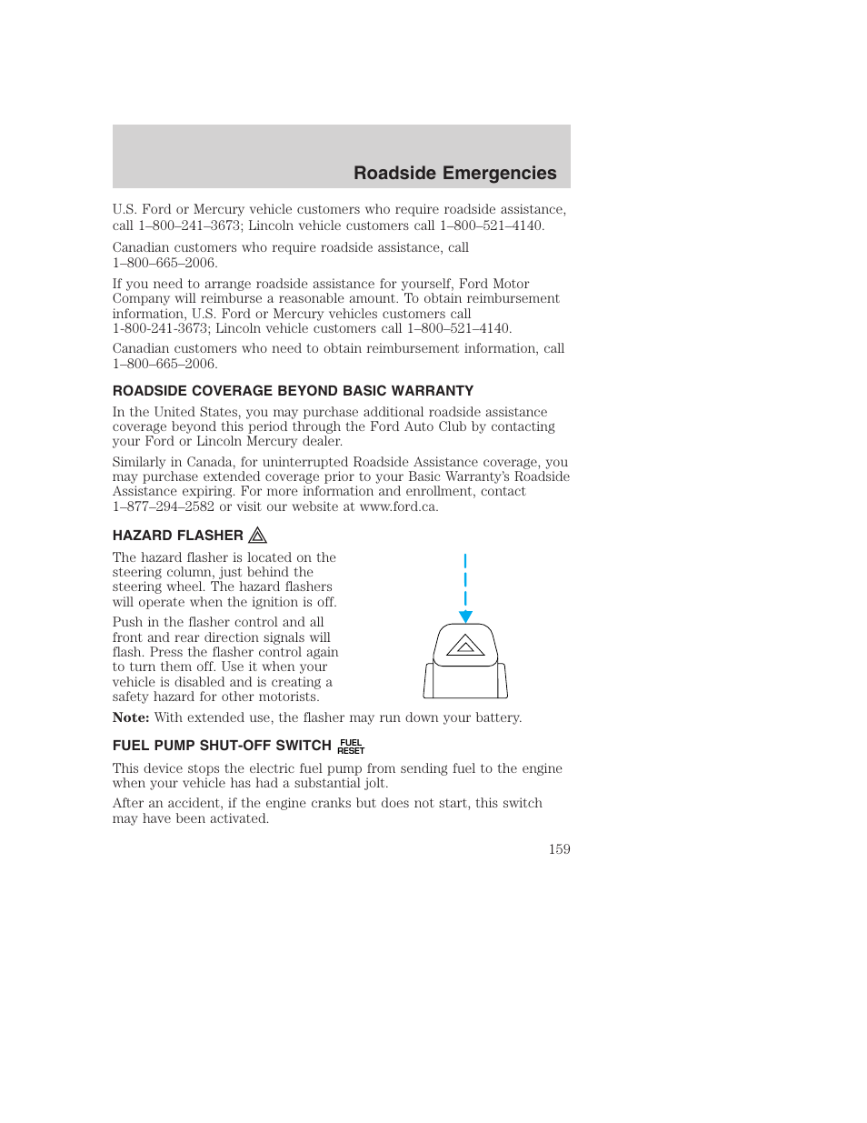 Roadside emergencies | FORD 2002 F-250 User Manual | Page 159 / 264