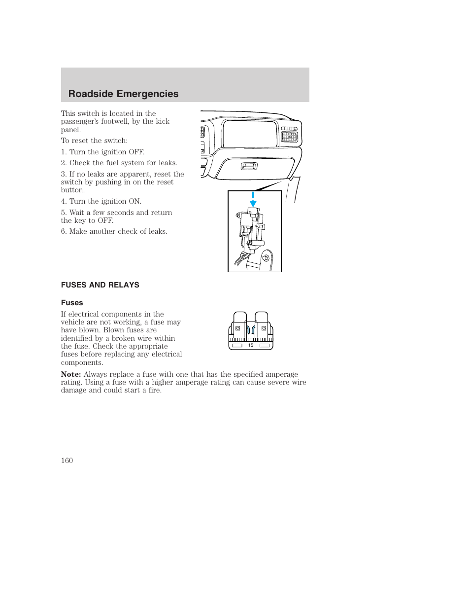 Roadside emergencies | FORD 2002 F-250 User Manual | Page 160 / 264