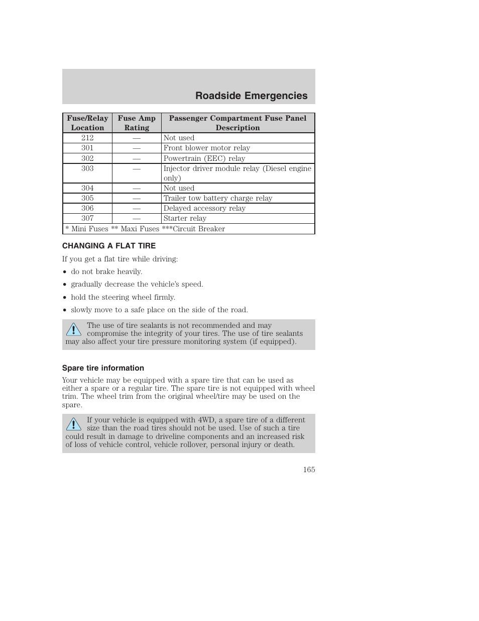 Roadside emergencies | FORD 2002 F-250 User Manual | Page 165 / 264